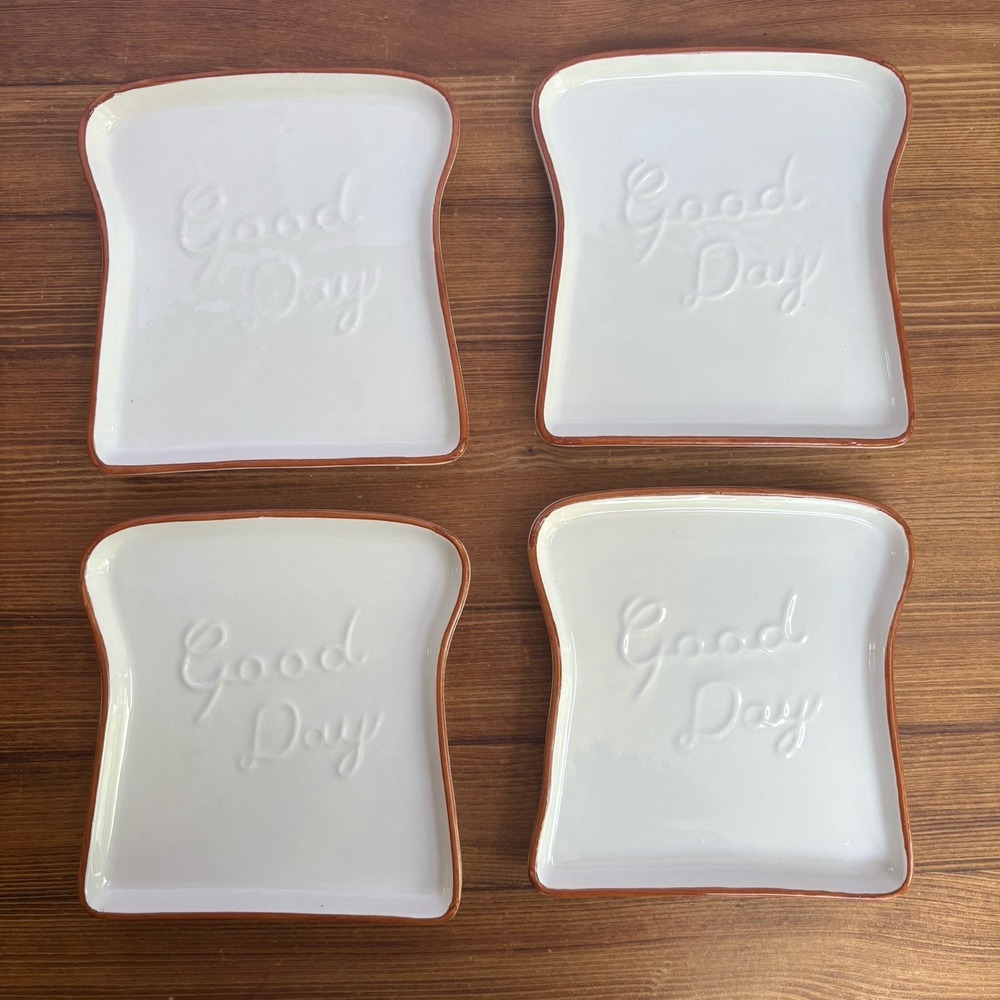 Set of 4 Good Day Embossed Ceramic Snack Appetizer Dessert Plates Square